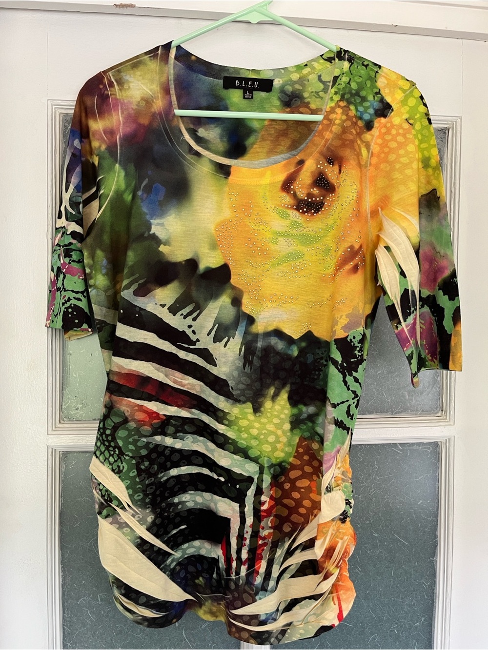 B.L.E.U. Multicolor Scoop-Neck Tunic - Yellow, Green, Black